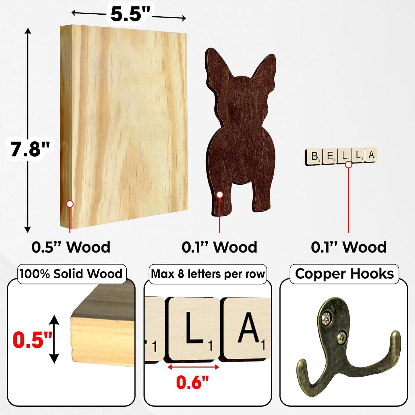 Dog Leash Holder Wall Mount, Pet Harness Hanger with Scrabble Letters, Dog Collar Organizer for Entryway, Memorial Cat Leash Holder for Wall, Pet Loss Gifts, Keepsake, Home Decor PF212-NAT