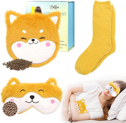 my novel things Microwave Heating Pad with Heated Eye Mask Compress Moist for Relieve Fatigue Period Cramps Uscented Microwavable Heating Pad Cute Bear for Women Birthday Christmas Gifts