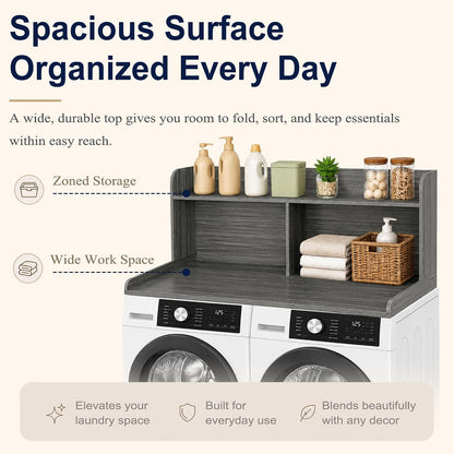 Royxen Washer Dryer Countertop with Extra Tall Shelf, 19" Height Washer and Dryer Topper, Laundry Countertop with Non-Slip Pads, Universal Fit for Laundry Room Organization, Walnut