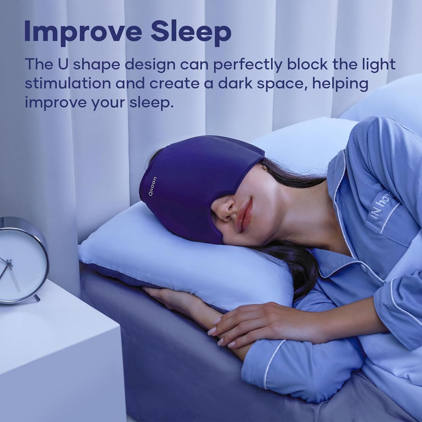 Qnoon Migraine Relief Cap, Headache Relief Cap Mask Products, Cooling Odorless Gel Ice Head Wrap for Tension, Stress,Hangover & Puffy Eyes
