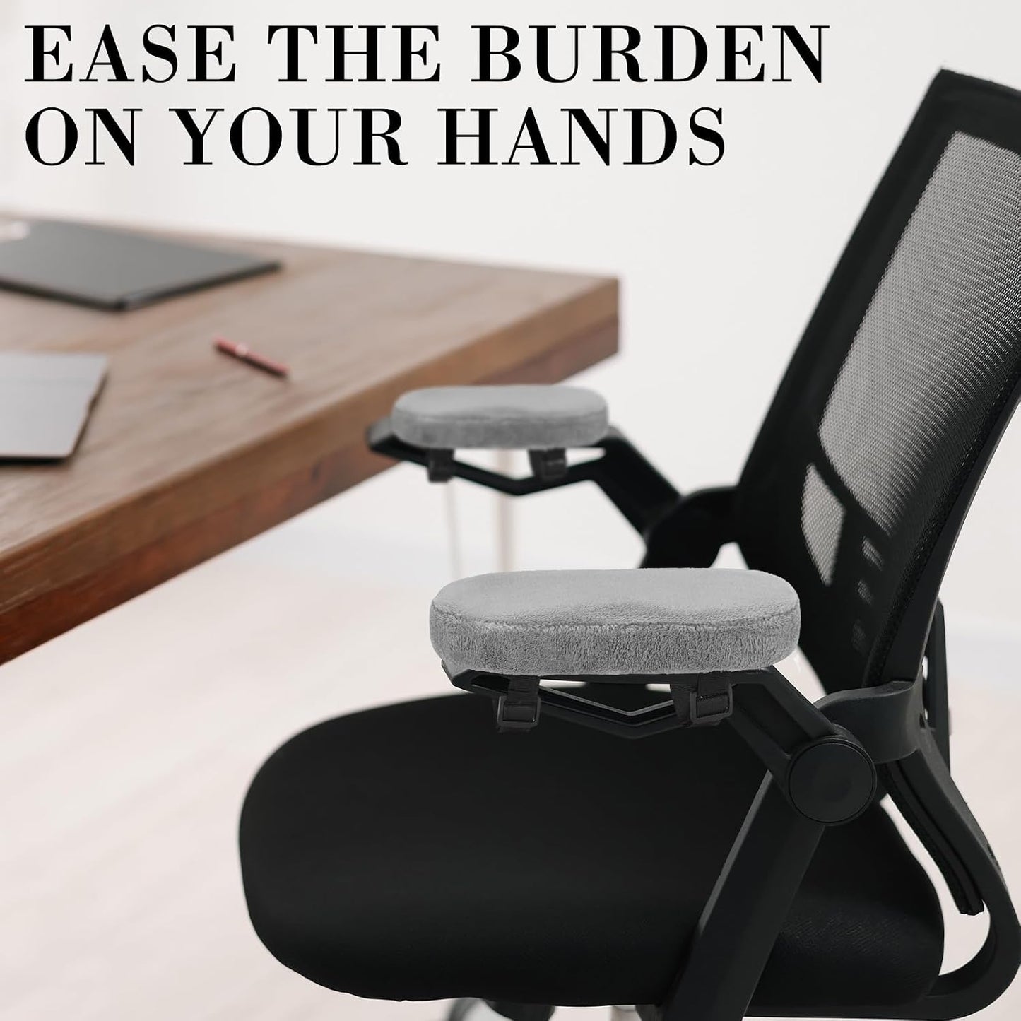 Threlaco 2 Pcs Office Chair Armrest Pads Soft Foam Office Chair Arm Covers Fluffy Flannel Gaming Armchair Armrest Cushion for Elbows and Forearms Support Pressure Relief(Gray)
