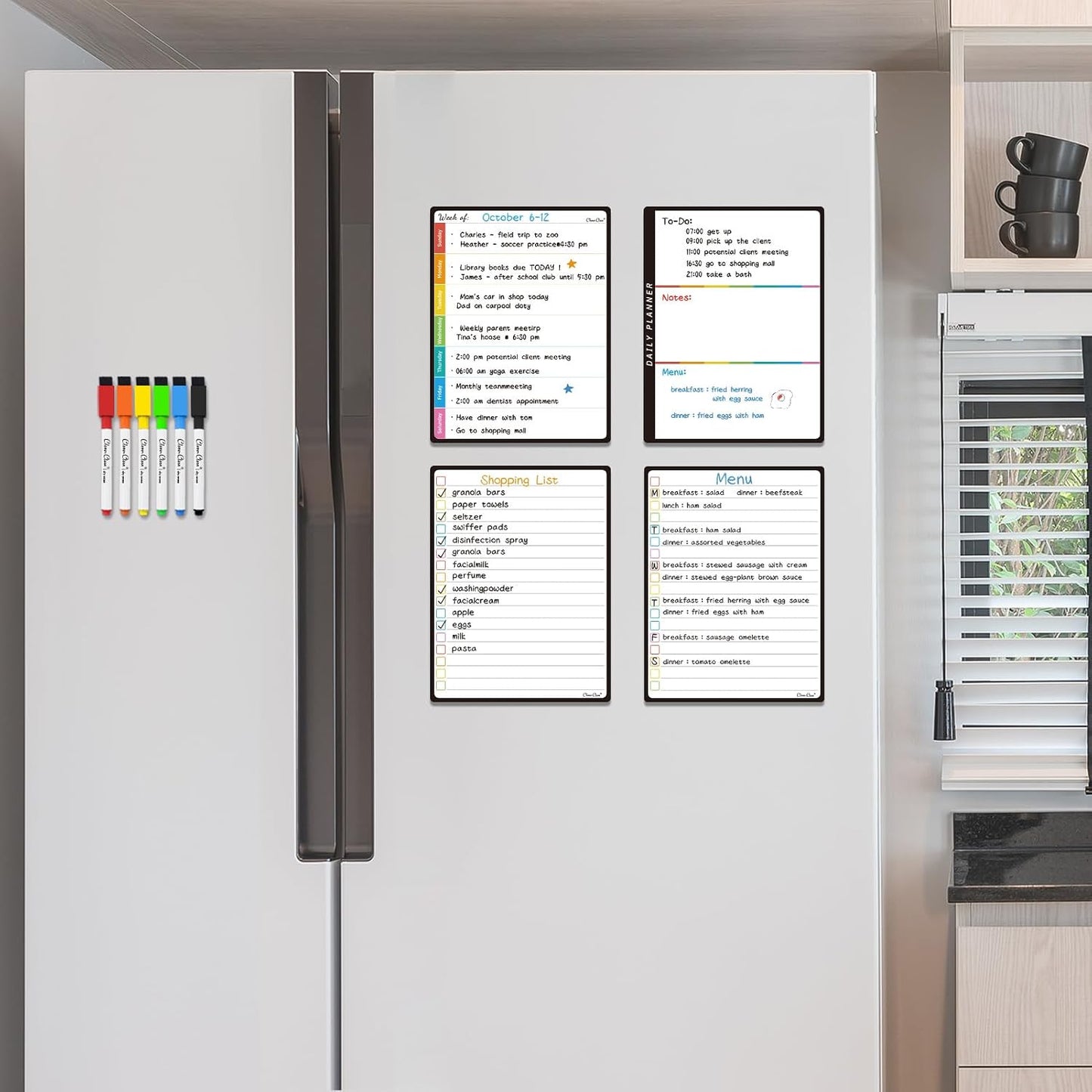 Magnetic Dry Erase Weekly Calendar for Fridge - Large 17"x12" Magnetic Weekly Planning Board with Hourly Time Slots - 6 Extra Fine Point Markers Included
