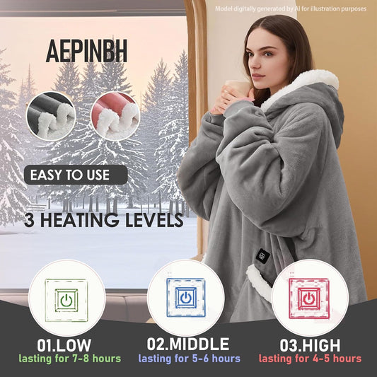Cordless Heated Wearable Blanket Hoodie, Oversized Portable, Pink | Soft Sherpa Lining, 7.4V Rechargeable Battery, Cordless Portable, Winter Warm Gift for Men Women Outdoor Use, camping, travel