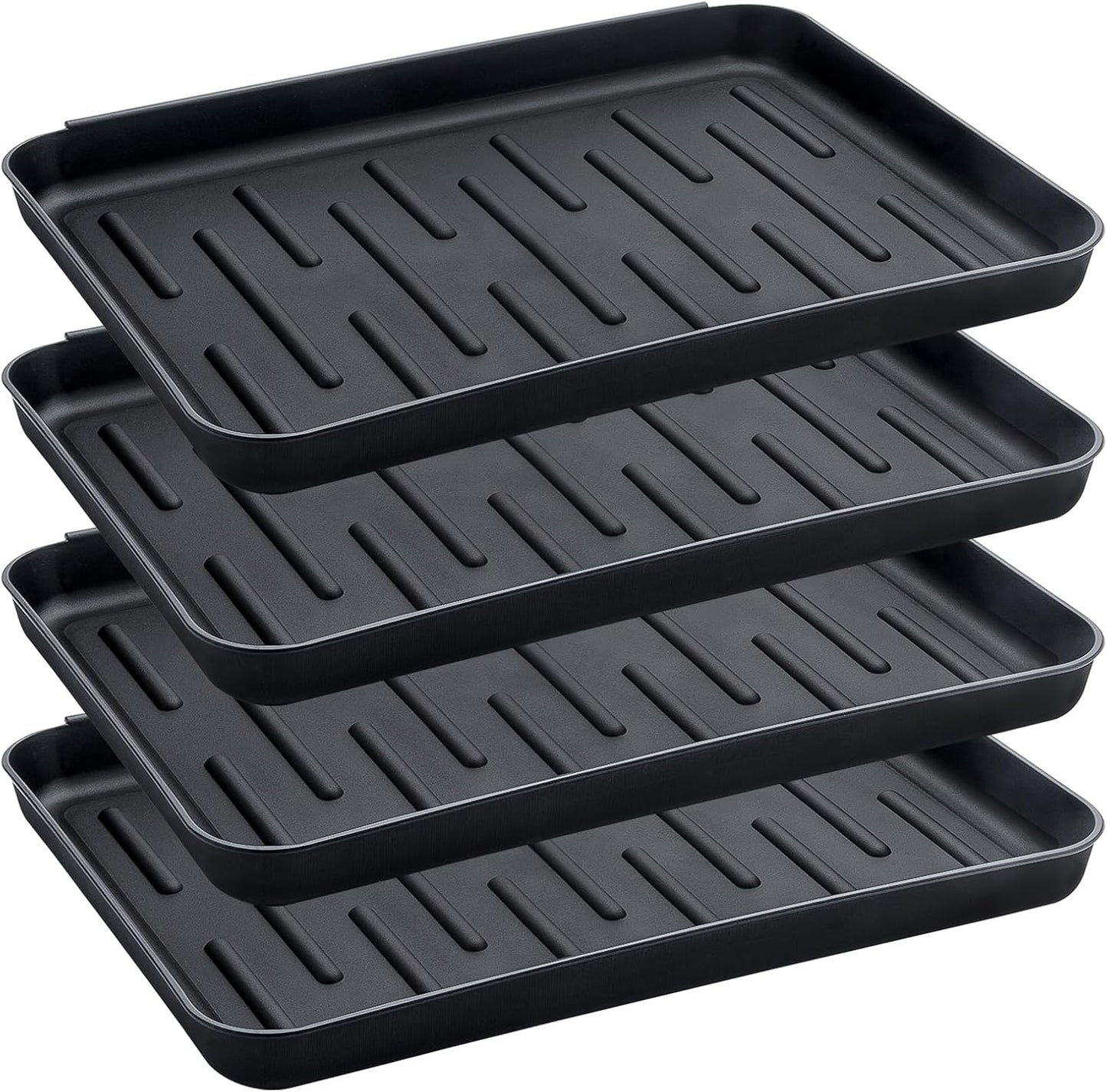 Boot Tray for Entryway Indoor, 4 Pack Plastic Shoe Mat Small Wet Shoe Tray with Raised Edge, Waterproof Winter Boot Mat for Mudroom, Garage, Garden, Black
