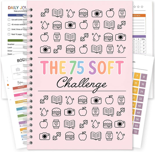 75 Soft Challenge Journal for Women | Daily Habit Tracker A5 Spiral 75-Day Habit Tracker Planner, 106-Page Full-Color Daily Logs, Weekly Reviews, Meal Water Workout Reading Tracker