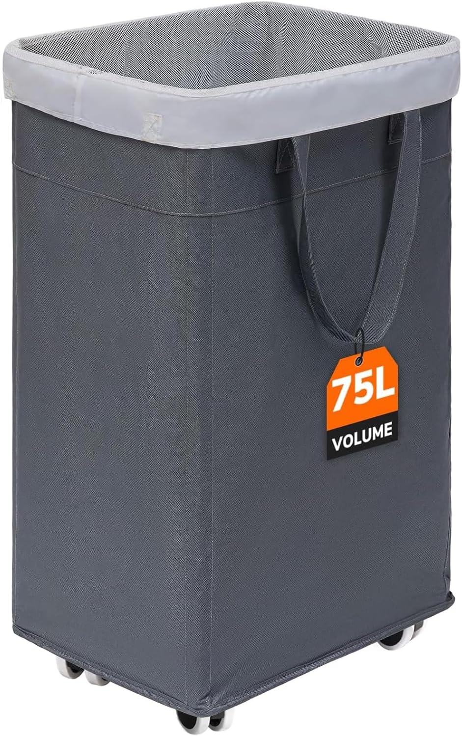 CHICVITA 75L Large Rolling Laundry Basket with Wheels & Wash Bag, Grey | Collapsible design saves space for corner dorms. Removable wash bag for easy laundry transport