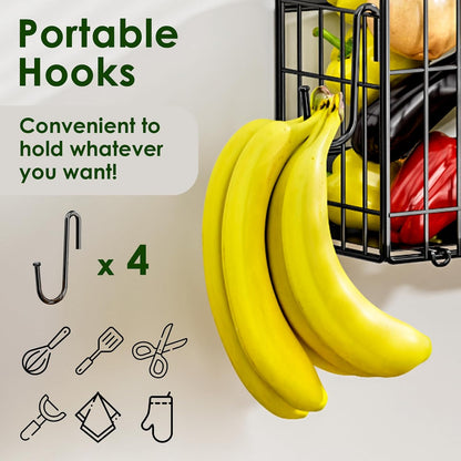 Magnetic Shelf for Fridge, Fruit Basket Magnet Shelves with 2 Hooks | Potato and Onion Storage Bins, Black Magnetic Organizer Side of Fridge Storage, Magnetic Spice Rack for Refrigerator Kitchen
