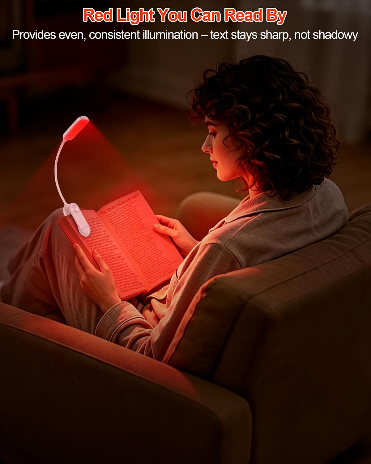 630nm Red Book Light for Reading at Night - Zero Blue Light, Dimmable Reading Lights for Books in Bed, LED Book Lamp Clip on, Gift for Students Parents Nurse Studying Travel (1 Pack)