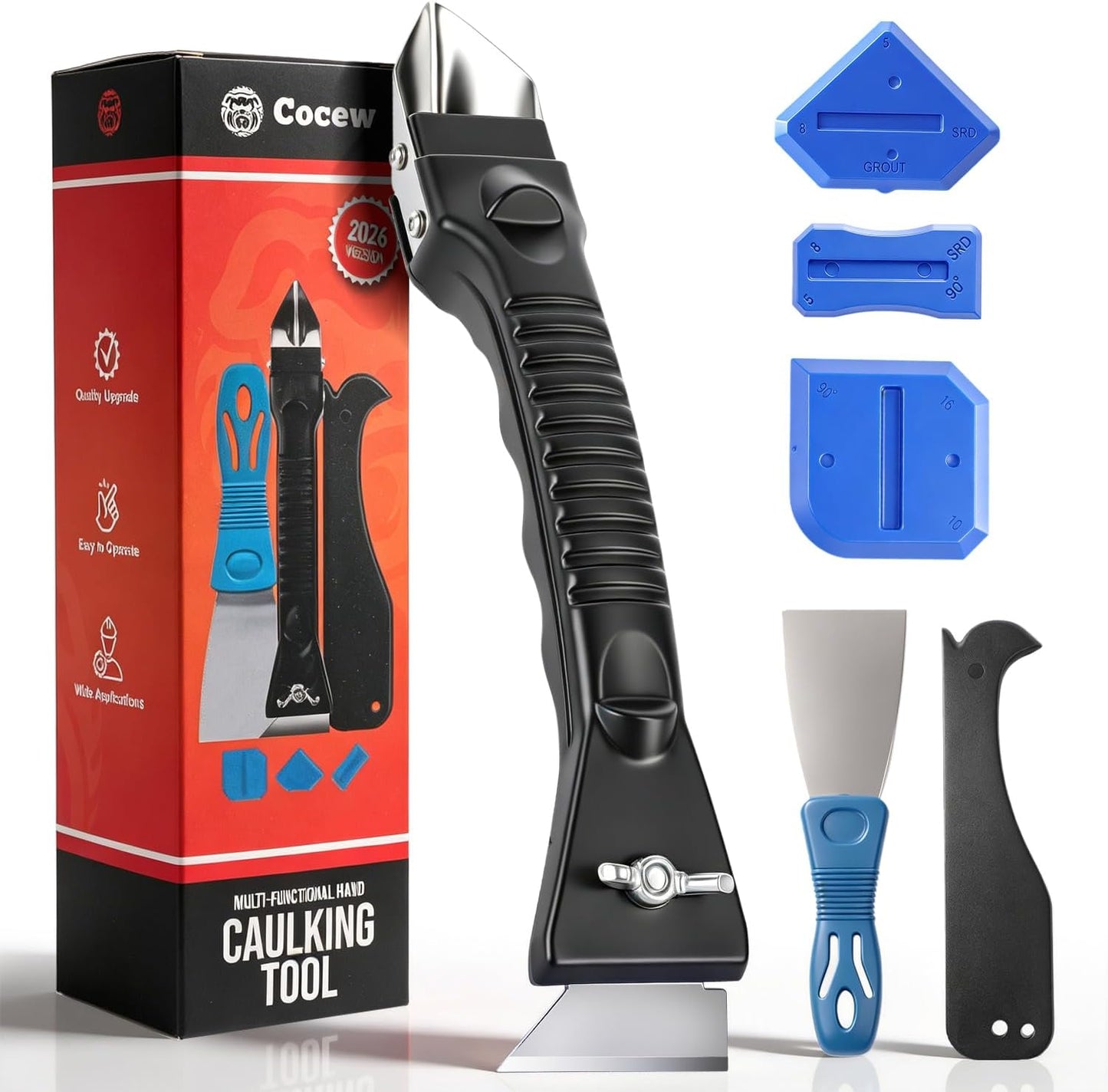Caulk Gun Kit, Smooth Silicone Caulking Gun and Caulk Remover Tool, Sealant Finishing Tool Grout Scraper for Kitchen Bathroom Window Sink Joint, All in One with Gift Box