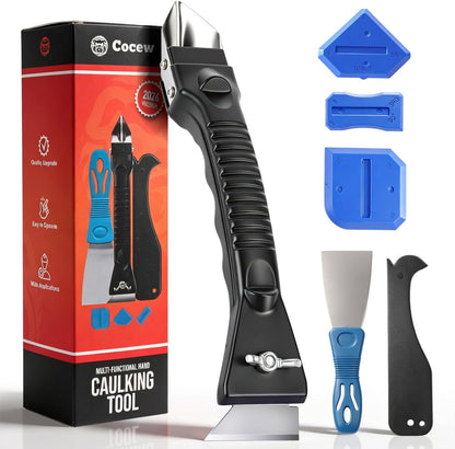 Caulk Gun Kit, Smooth Silicone Caulking Gun and Caulk Remover Tool, Sealant Finishing Tool Grout Scraper for Kitchen Bathroom Window Sink Joint, All in One with Gift Box