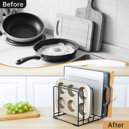 Cutting Board Organizer,Kitchen Cabinet Organizer,Divided Rack with 5 Slots for Baking Trays,Space-Saving Kitchen Storage for Cutting Boards, Cookie Sheet, Thin Pans and Baking Sheets Holder (1pcs)
