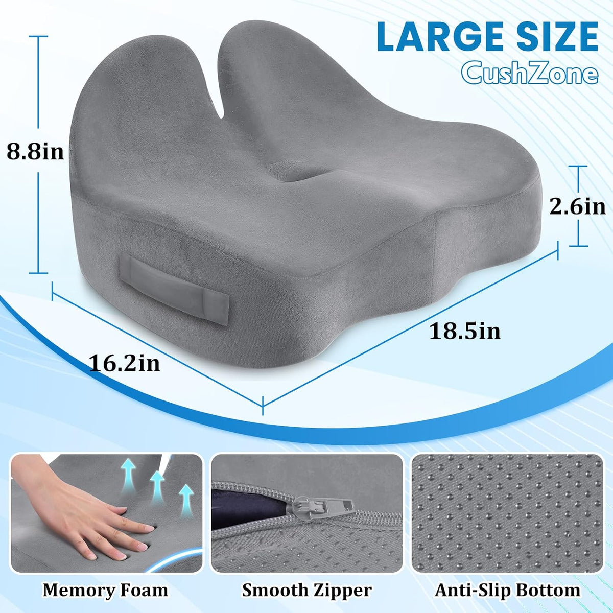 CushZone Ergonomic Seat Cushion, Sciatica Support for Office Chair, Black