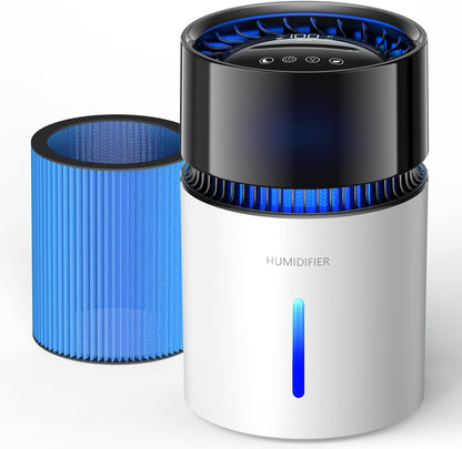 Mist-Free Evaporative Humidifier for Bedroom, Top Fill Humidifier Work with Tap Water, Touch Control,USB Powered, Sleep Mode, Night Light,1–8H Timer, Easy-Clean Design for Home Office-3L