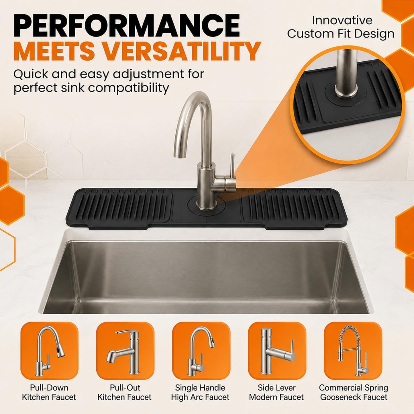 24 Inch Silicone Faucet Mat for Kitchen Sink Splash Guard, W/Sink Baffle | BPA-free silicone, Heat-resistant, non-slip, and built to withstand daily kitchen use, dishwasher safe and simple to rinse