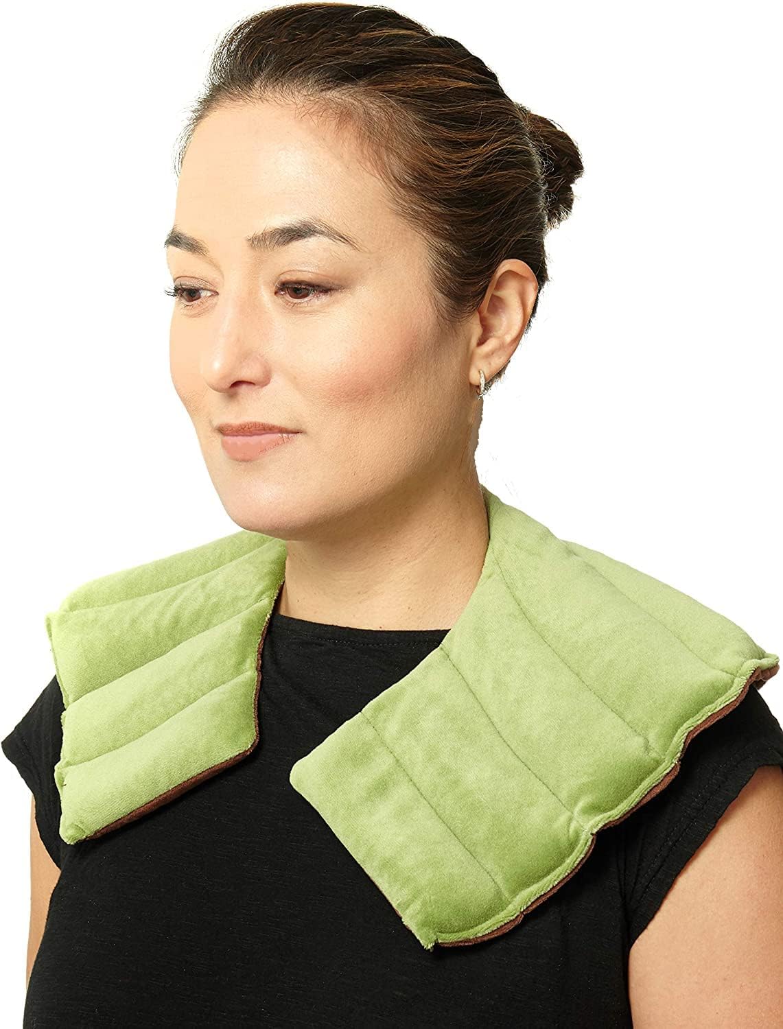 DreamTime Spa Comforts Microwaveable Hot or Cold Neck Shoulder Wrap with Aromatherapy, Lavender and Peppermint Herbal Stress Relief, Green/Brown, Blue Affirmations Print | Microwaveable Heating Pad for Shoulders and Neck, Freeze to Soothe Pain, Soft