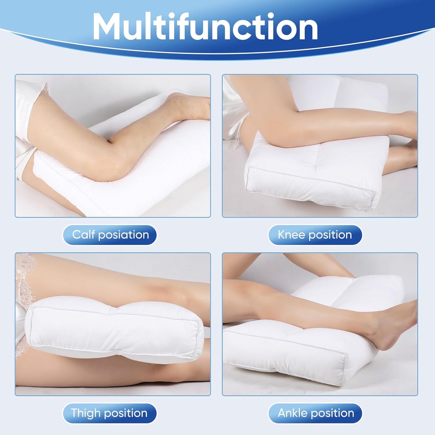 MINUPWELL 6.5" Knee Pillow for Side Sleepers - 100% Shredded Memory Foam Leg Pillow for Side Sleeping - Between Leg & Under Hip Pillow - Relieving Leg, Back, and Knee Pain - High Supportive