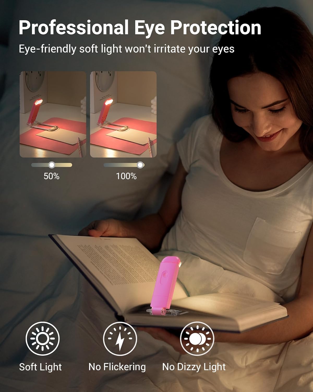 DEWENWILS USB Rechargeable Book Reading Light, 3000K Warm White, Brightness Adjustable Clip on LED Bookmark Lamp at Night in Bed, Portable Booklight for Bookworms, Kids