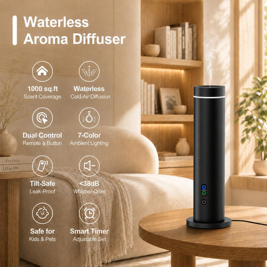 Maromalife Waterless Essential Oil Diffuser, Metal Scent Diffuser, Black