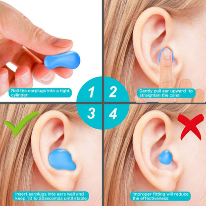 Silicone Ear Plugs for Sleeping Swimming,Reusable Moldable Noise Cancelling Earplugs for Shooting Range, Swimmers, Snoring, Airplanes, Travel, Work, Studying, (16-Pillows) (White, Medium)