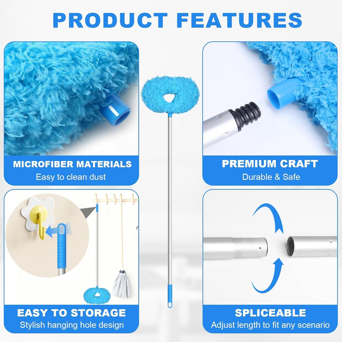 Storystore Ceiling Fan Cleaner Duster, Adjustable Microfiber Duster | 4.2FT Fan Cleaner with 13-50" Pole for Cleaning Fan Blades, Cobwebs, Walls, Doors and Windows, Brush for Dust Removal