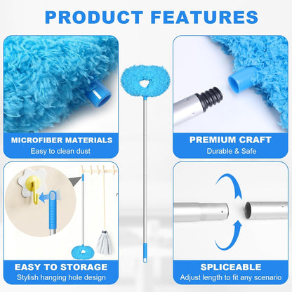 Storystore Ceiling Fan Cleaner Duster, Adjustable Microfiber Duster | 4.2FT Fan Cleaner with 13-50" Pole for Cleaning Fan Blades, Cobwebs, Walls, Doors and Windows, Brush for Dust Removal