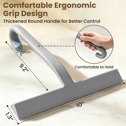 10 Inch Silicone Shower Squeegee for Glass Doors, Streak-Free, Black | No-Squeak Silicone Blade, Ergonomic Round Grip and Built-In Hook for Quick Daily Cleaning of Shower Glass, Tile and Windows