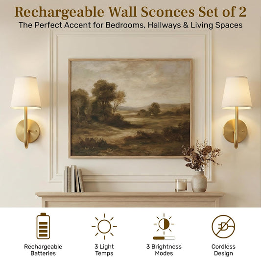 Bell+Howell 2 Pk Rechargeable Wall Sconces Set of Two - Gold