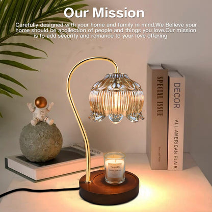 SupBri Candle Warmer Lamp with Timer & 4Bulbs, Pink Flower Glass Shdae