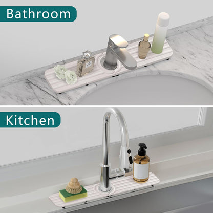 Water Absorbing Stone Kitchen Sink Mat Faucet Splash Guard for Bathroom | Quick Dry, Raised Feet, Diatomaceous Earth, Stone Faucet Mat, Sink Protector for Counter, Sink Accessories, Bathroom Decor