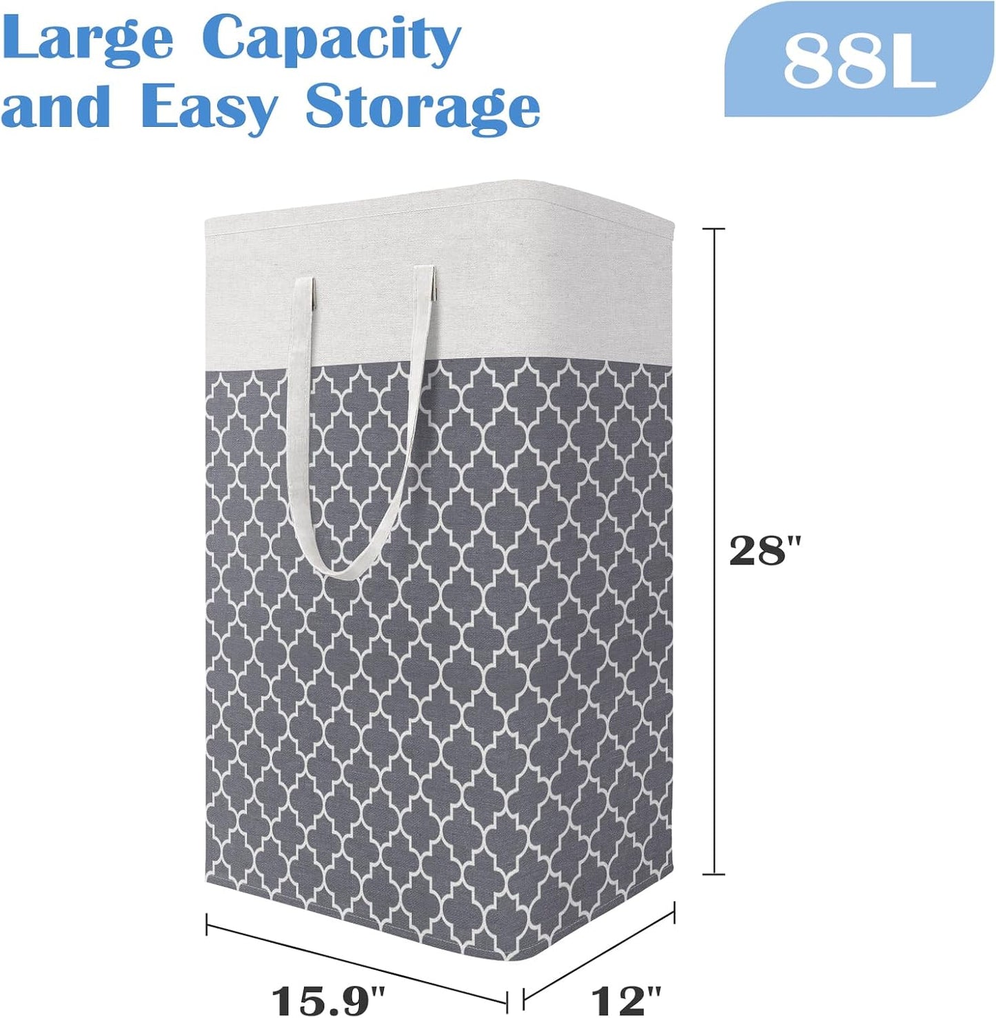 BlissTotes 3-Pack Laundry Basket, Collapsible Laundry Hamper, Grey, 75L | Laundry Clothes Hamper, Hampers for Bedroom, Freestanding Hamper with Handles, Clothes Laundry Basket