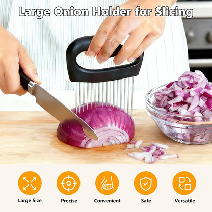 Onion Holder for Slicing Meat Tenderizer Extra Large Onion Slicer Holder Cutter Vegetable for Potato, Tomato, Lemon, Kitchen Food Slicer Guide with 16 Long Needles