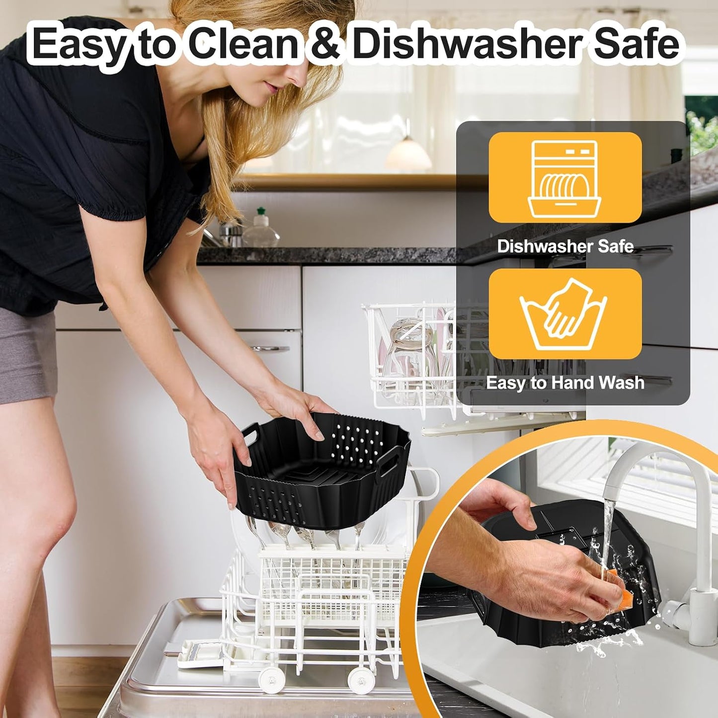 Air Fryer Silicone Liners for Ninja Crispi FN101GY/FN101SG/FN101ST Reusable | Big Liner for 4 QT Glass Container & Small Liner for 6 Cups Glass Container, 2 Pcs Reusable Non-Stick Basket Accessories