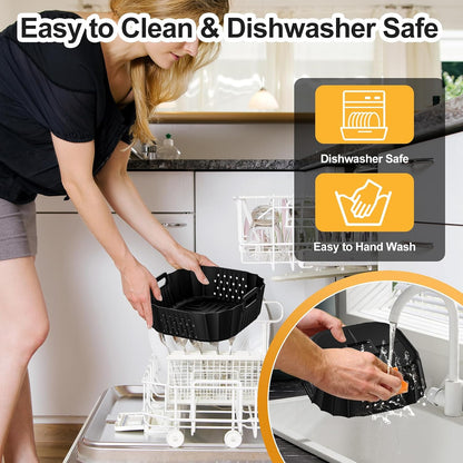 Air Fryer Silicone Liners for Ninja Crispi FN101GY/FN101SG/FN101ST Reusable | Big Liner for 4 QT Glass Container & Small Liner for 6 Cups Glass Container, 2 Pcs Reusable Non-Stick Basket Accessories