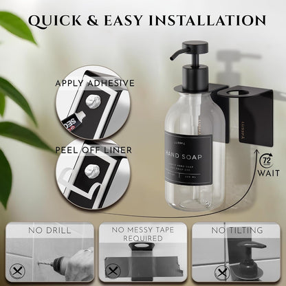Shower Shampoo Dispenser Wall Mounted – 3 Refillable 16.9 oz Clear Bottles with Stainless Steel Pumps & No-Drill Adhesive Holders – Soap Dispenser Set for Bathroom (3 X Clear/Silver)