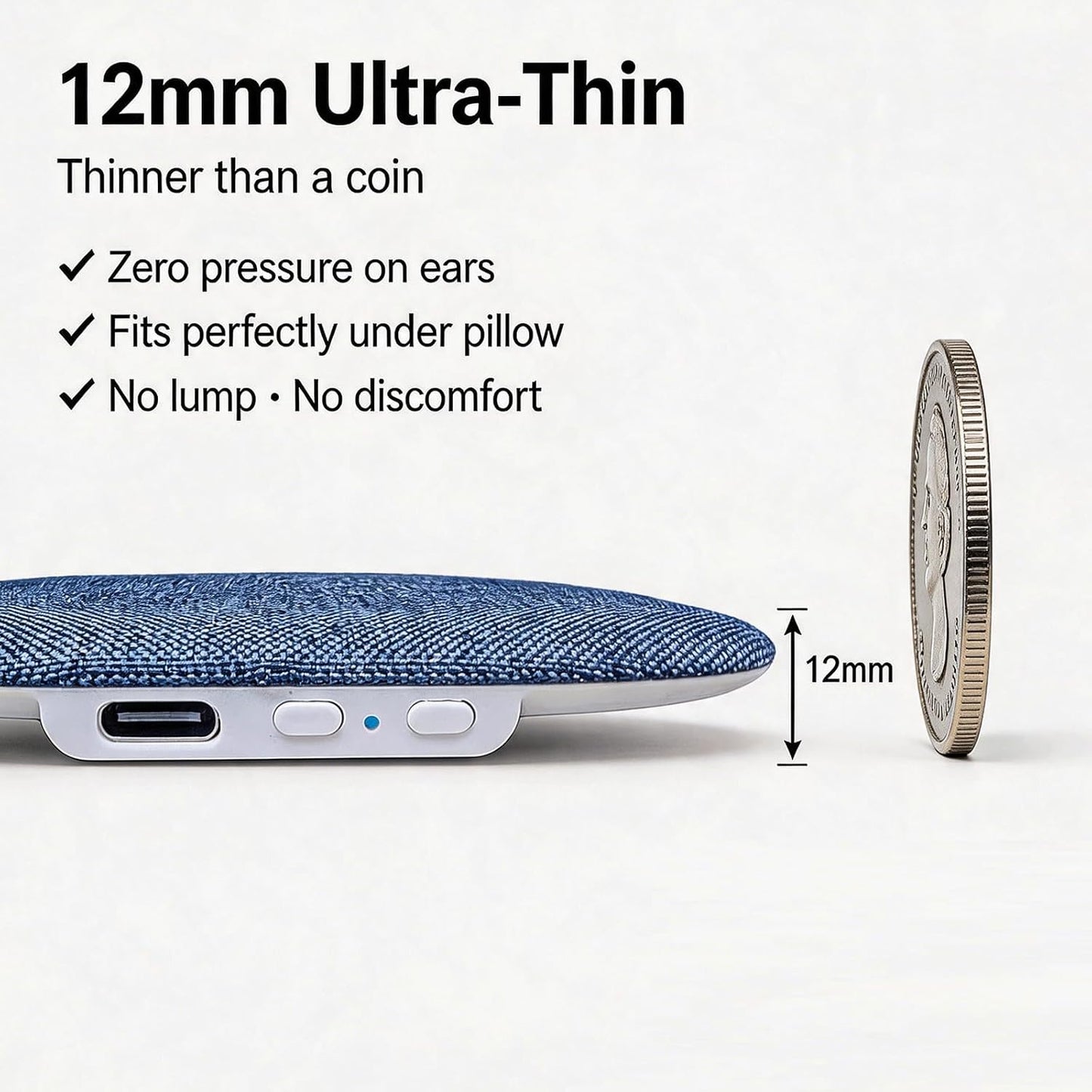Pillow Speaker, Under Pillow Mellow Sleep Speakers Bluetooth White Noise Machine for Sleeping Side Sleepers, Flat Sleeper with Smart APP Built-in Sleep Music, Gifts for Adults Teens (Blue)