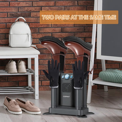 COSTWAY Boot Dryer, Shoe Dryers with 180 Mins Timer & Heating Blower, Ozone Disinfection, Extendable Design, Electric Shoe and Boot Warmer for Work Boots, Ski, Glove, Hats, Grey