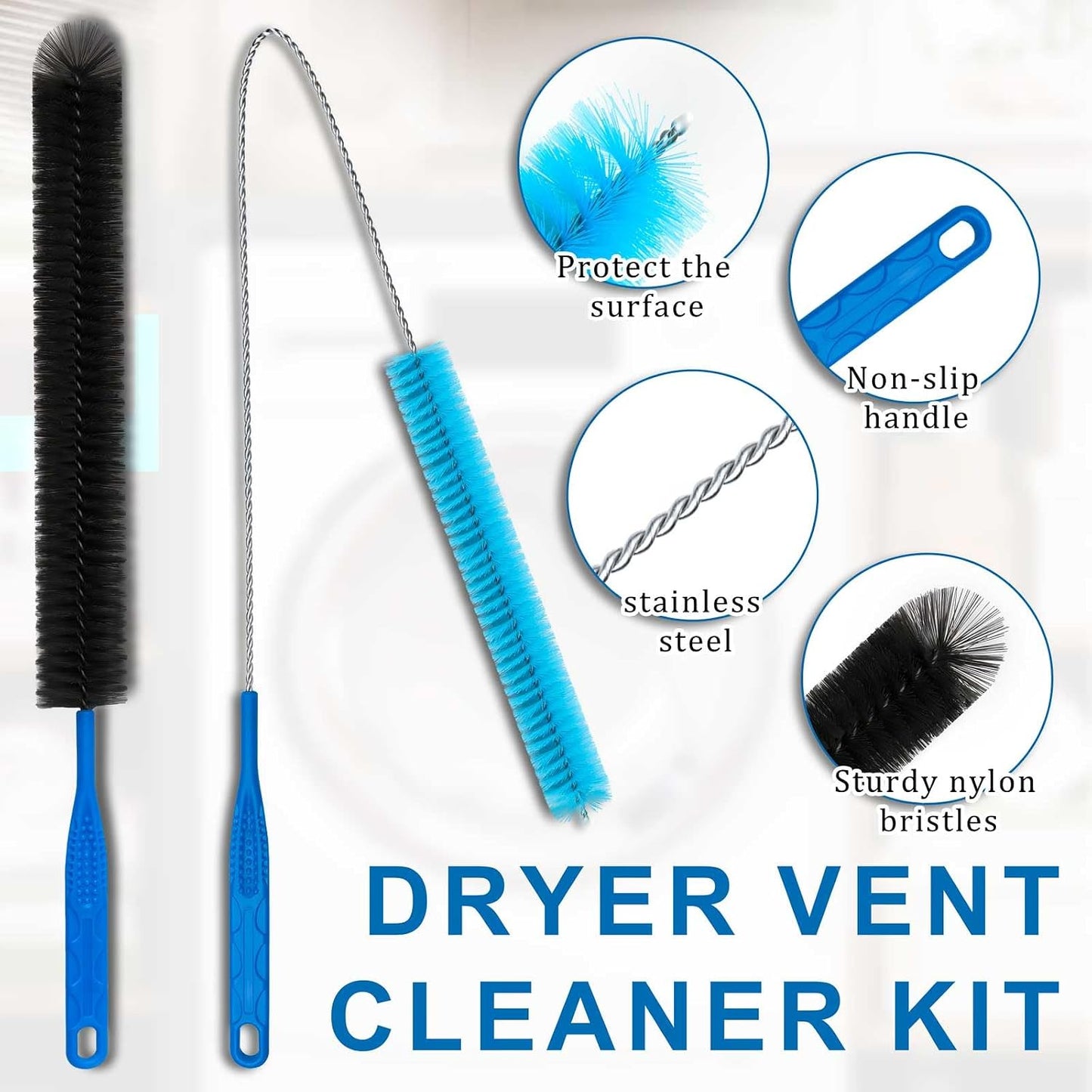 Dryer Vent Cleaner Kit - Compatible Universal Vacuum Attachment Hose with Most Vacuum Cleaner, Dryer Lint Cleaner Kit and Cleaning Brush Tools for Efficient Dryer Vent Hose Maintenance (Black)