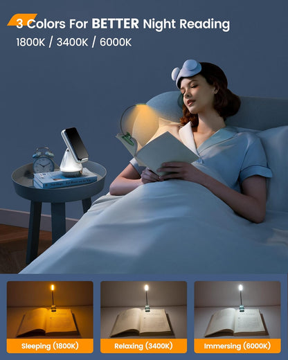 Glocusent Willow Book Light for Reading in Bed, 10 LED Bright Reading Light | 3 Colors & 3 Brightness, Rechargeable, 80Hrs, Lightweight, Clip on, Christmas Stocking Stuffers, Gifts, Book Lovers, Reader