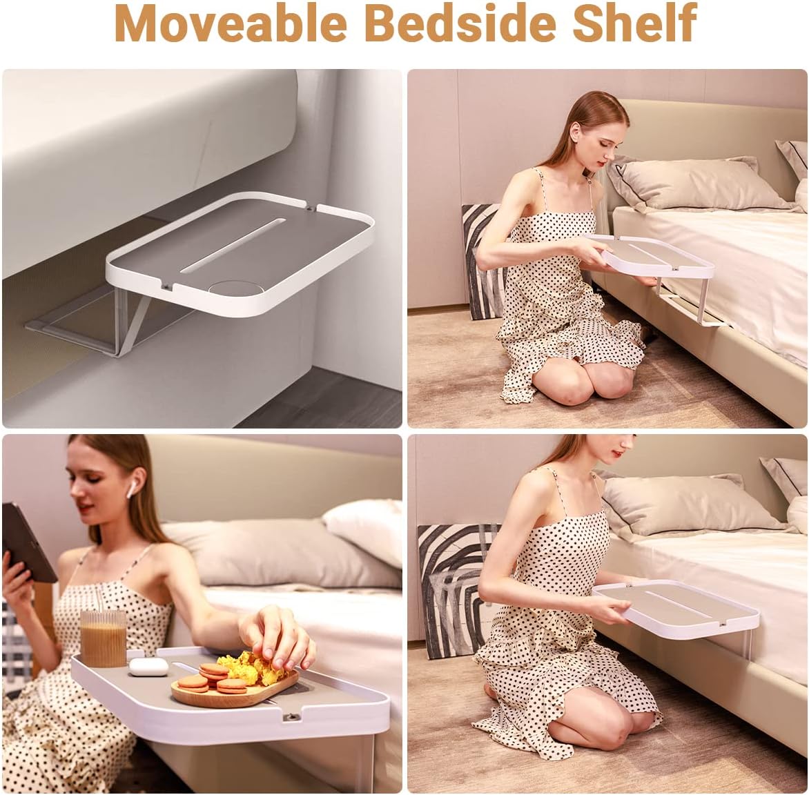 KIWIFOTOS Raised Bedside Shelf for Bed Tray Table Under Mattress | for Box Spring Plate Platform Bed Nightstand Shelf Bedside Caddy College Dorm Room raised bedside table holds up to 6.6 lbs