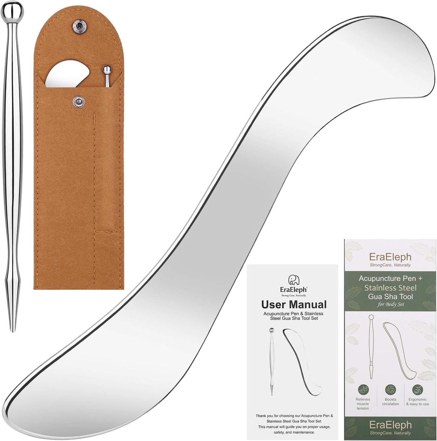 2 in 1 Acupressure Pen and Scraper Set, Stainless Steel Muscle Scraper Tool, Body Gua sha Tool for Physical Therapy, Deep Tissue Massage, Myofascial Release Tool