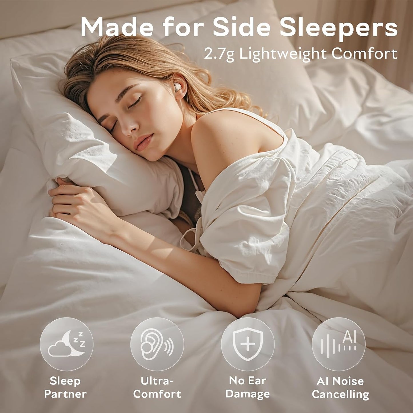 OHAYO Sleep Earbuds Bluetooth 6.0 Noise Cancelling Headphones for Side Sleepers No Touch Control Tiny Sleeping Ear Buds