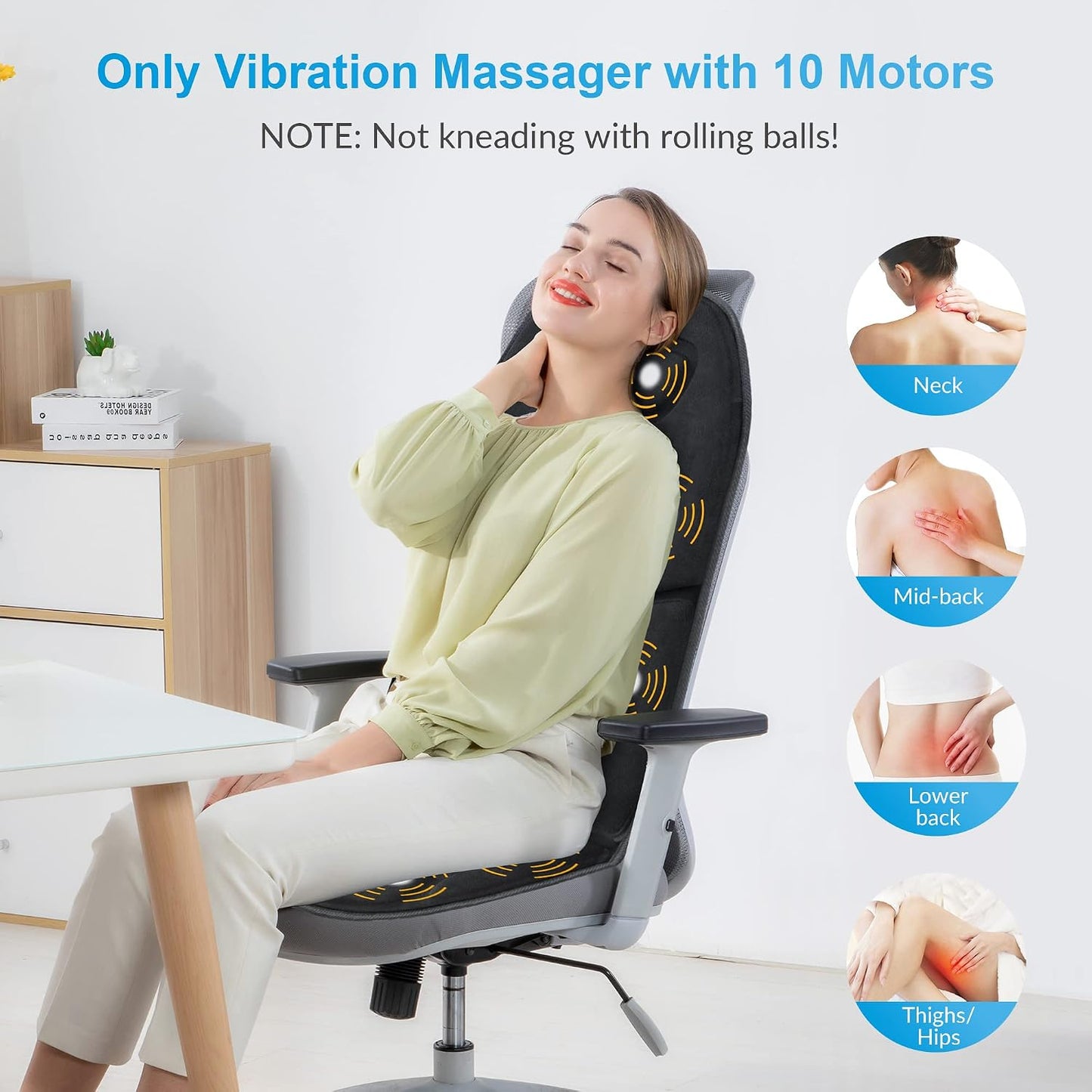 COMFIER Vibration Back Massager with Heat, 10-Motor Massage Seat Cushion for Chair, Graphene Heated Massage Chair Pad for Back, Lumbar & Thighs, 5 Modes, 3 Intensities, Home Office Recliner Gift