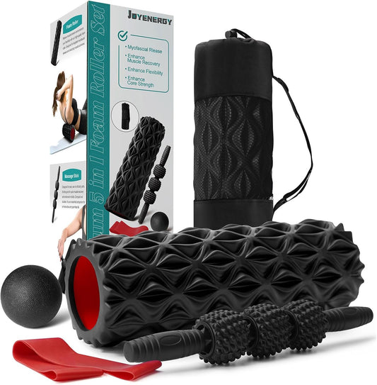 5 in 1 Foam Roller Set High Density Patented Foam Roller for Exercise | Foam Roller Massage Stick, Massage Ball, Resistance Band for Deep Muscle Massage Yoga Trigger Point Release Blue Diamond