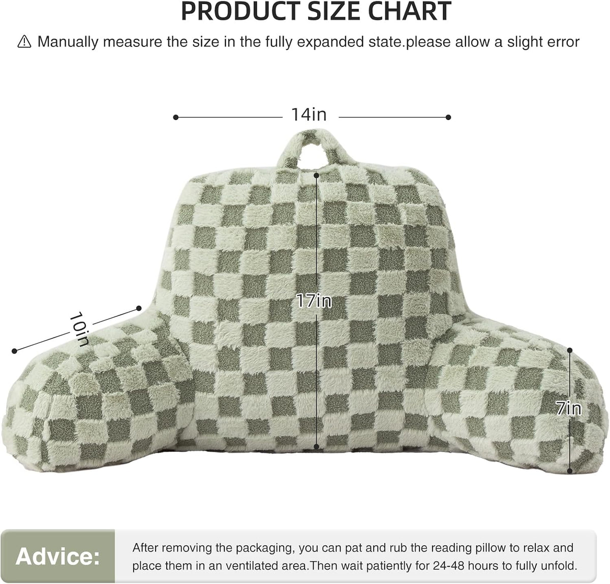 Aimuan Reading Pillow Checkered Bed Rest Wedge Backrest Checkerboard Pillow with Arms Back Support for Sitting Up in Bed Cushion Incline Rest Sleeping Snoring Pillow (Beige,Large)