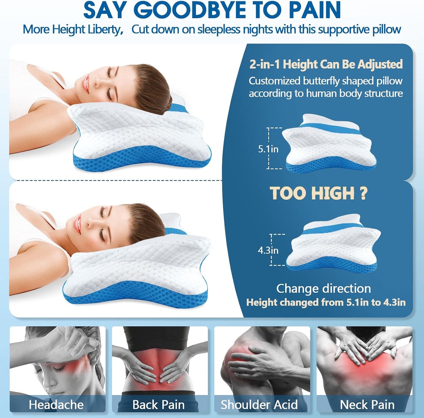 CHxxy Memory Foam Pillows, Cervical Pillow for Neck & Shoulder Pain Relief | Ergonomic Contour Bed Pillow, Soft for Side Sleep Stomach Sleeping and Back Sleeper-Queen Size&Grey