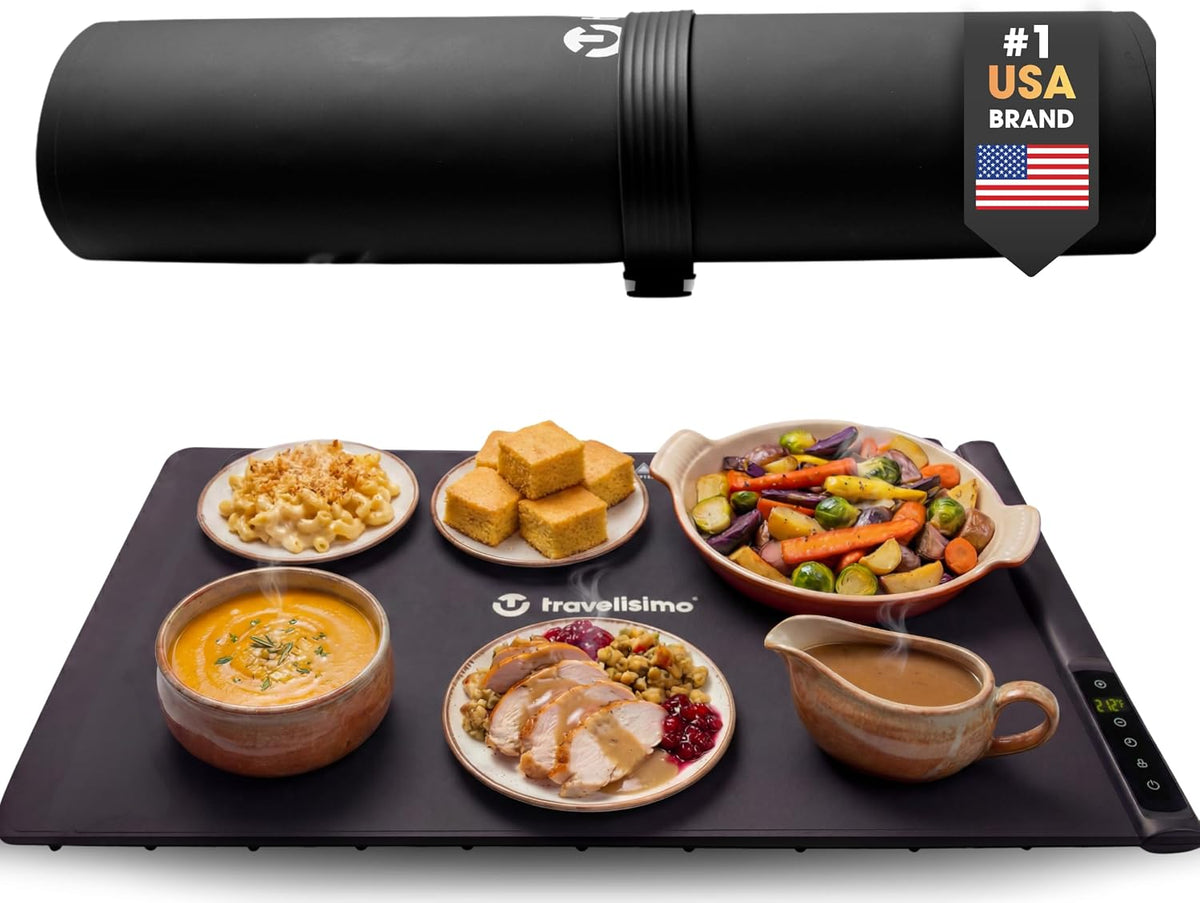 TRAVELISIMO Warming Mat for Food, 24x16in Warming Trays for Buffets Party & Family Dinners - Food Warming Mat Keeps Meals Warm & Ready to Serve, Rapid Heating Electric Warming Tray for Any Table