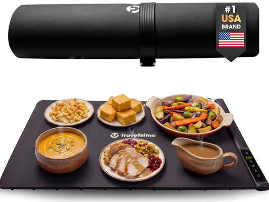 TRAVELISIMO Warming Mat for Food, 24x16in Warming Trays for Buffets Party & Family Dinners - Food Warming Mat Keeps Meals Warm & Ready to Serve, Rapid Heating Electric Warming Tray for Any Table
