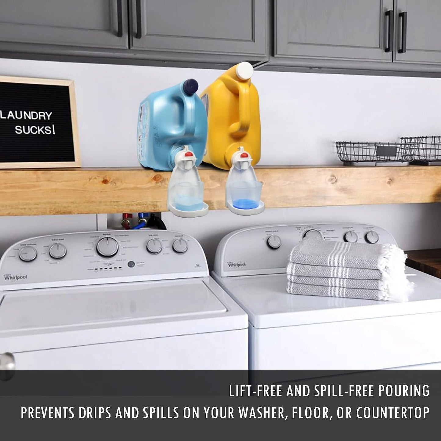 Detergent Cup Holder Set of 2, Besuerte Tidy Cup Laundry Detergent Drip Catcher Leak for Laundry Room Durable- No-Fall, No Drips or Spills【Grey】