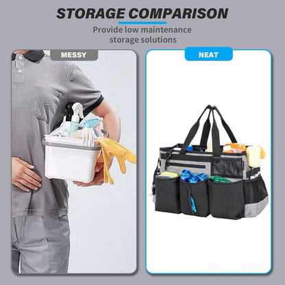 IBVIVIC Wearable Cleaning Caddy Bag for Cleaning Supplies, Black | Cleaning Organizer Tote Bag with Handle & Shoulder Straps Kitchen Cleaning Supplies Storage Bag for Cleaners & Housekeepers
