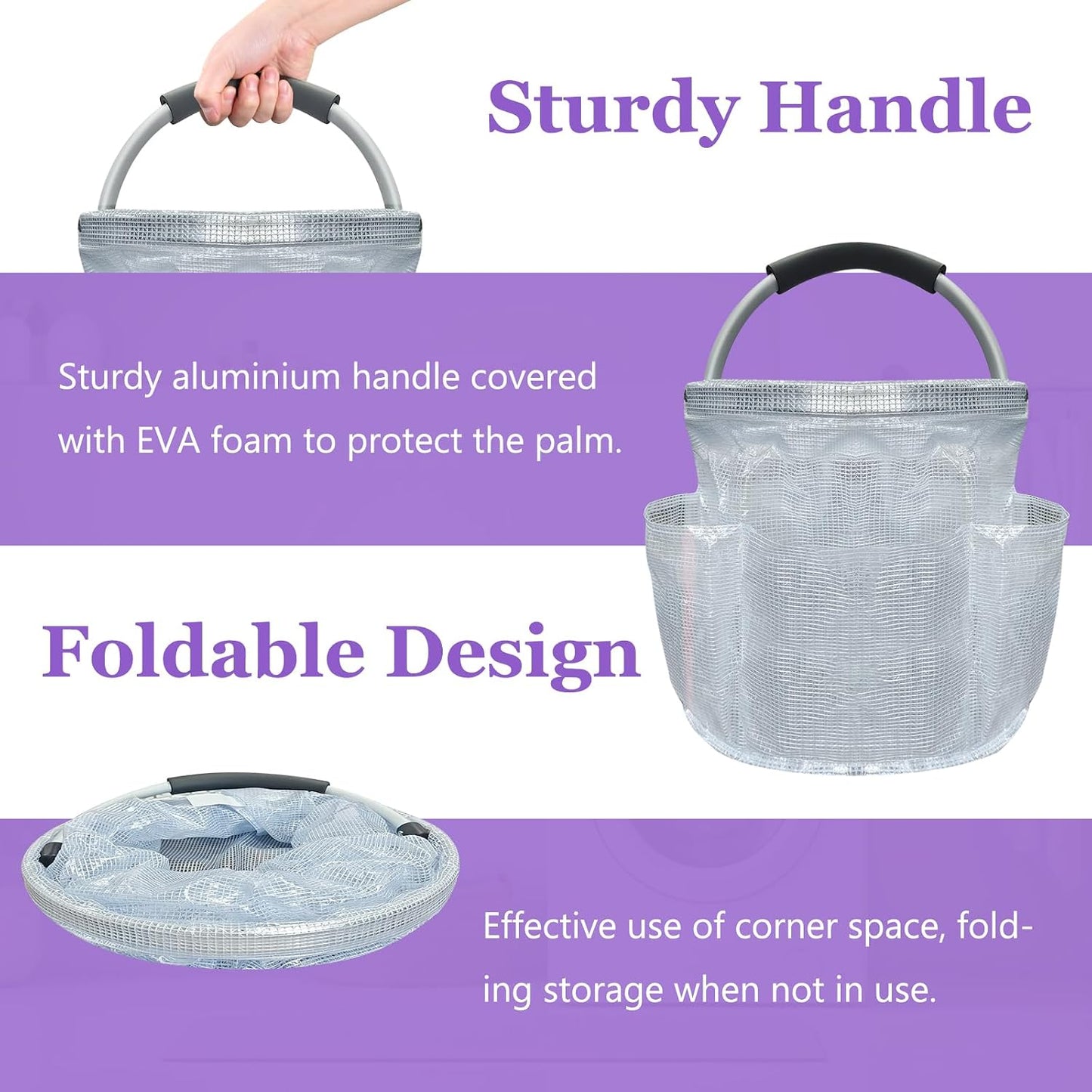 17L Cleaning Caddy with Handle and 6 Pockets, Foldable Cleaning Supply Caddy, Portable Shower Caddy in 600D Oxford Fabric, Multifunctional Storage Basket for Camping, Gardening, Black